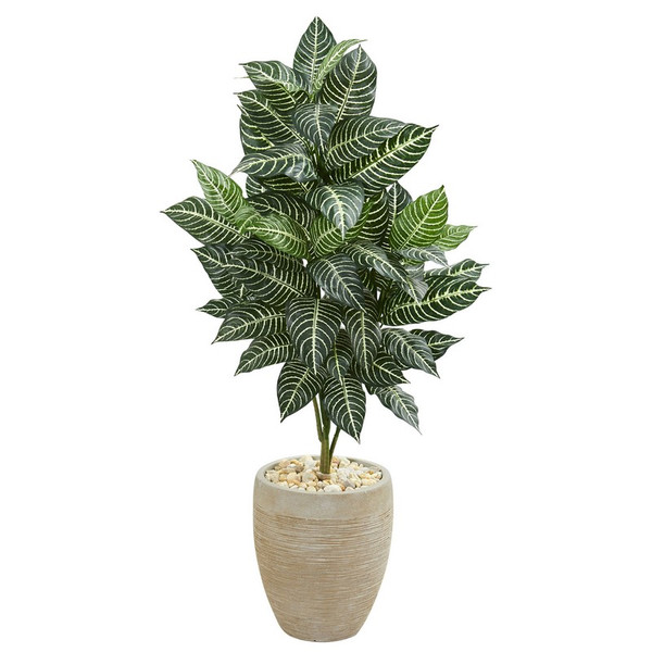 4 Zebra Artificial Plant In Sand Colored Planter 6523 By Nearly Natural