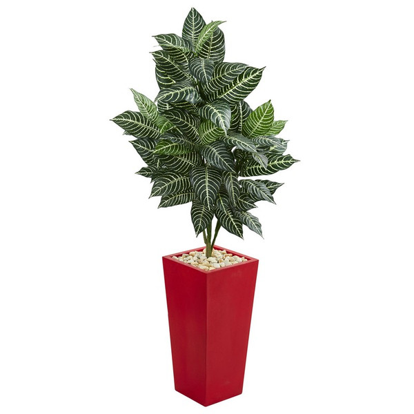 4 5 Zebra Artificial Plant In Red Planter 6524 By Nearly Natural