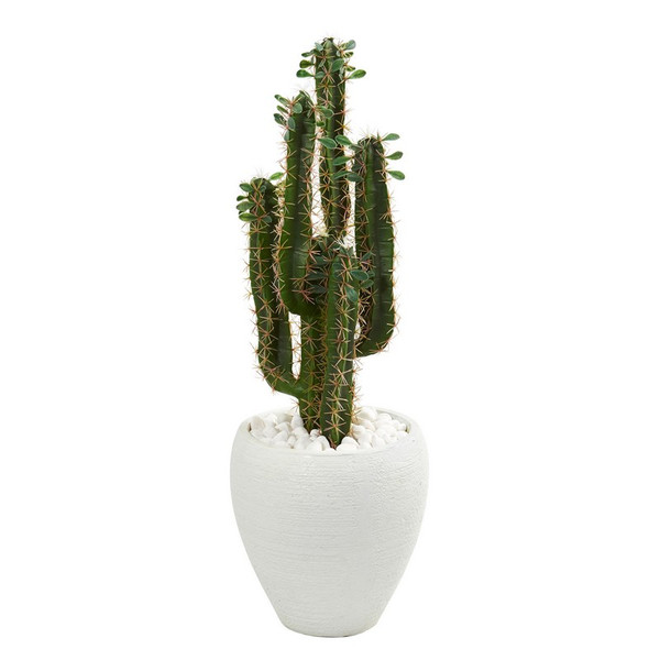 3 Cactus Artificial Plant In White Planter 6545 By Nearly Natural