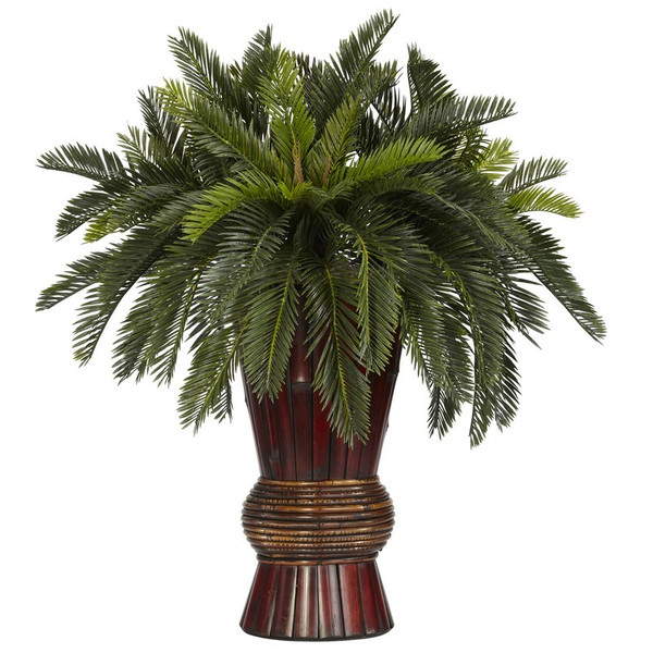 Cycas W Bamboo Vase 6655 By Nearly Natural