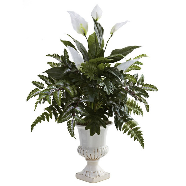 Mixed Greens Spathyfillum W Decorative Urn 6783 By Nearly Natural