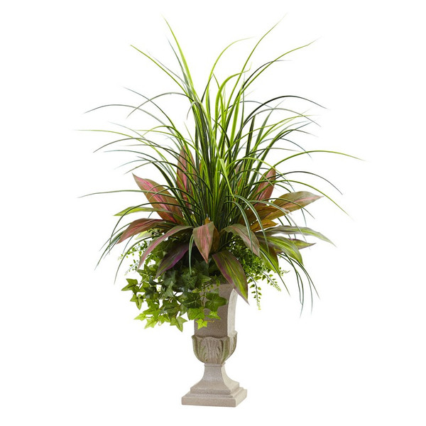 3 Mixed Grass Dracena Sage Ivy Fern W Planter 6827 By Nearly Natural