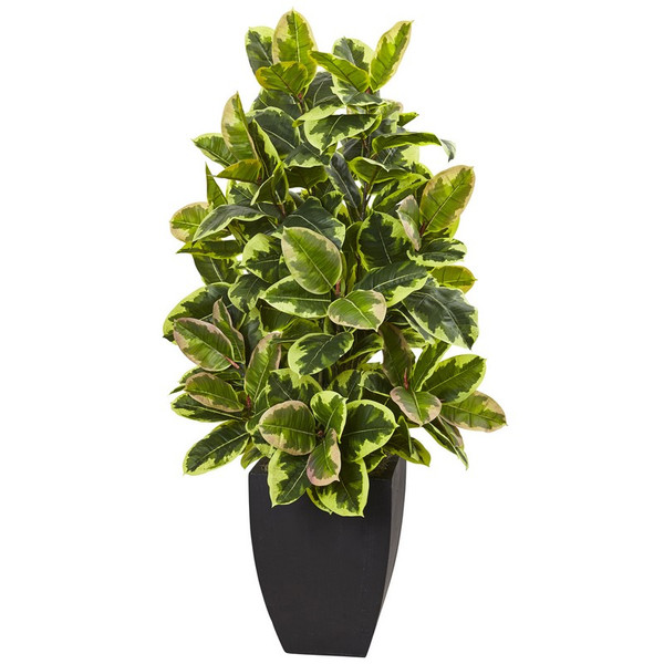 50 Rubber Plant With Black Wash Planter 6910 By Nearly Natural