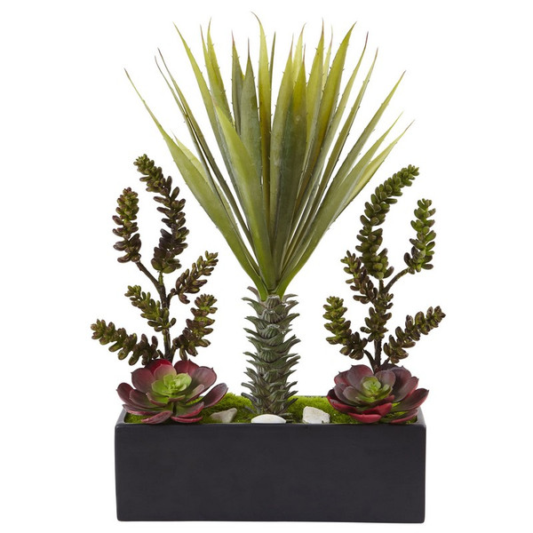 19 Succulent Garden In Rectangular Planter 6982 By Nearly Natural