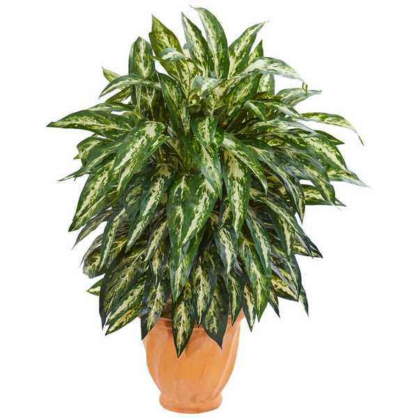 34 Aglonema Artificial Plant In Terra Cotta Planter 8195 By Nearly Natural