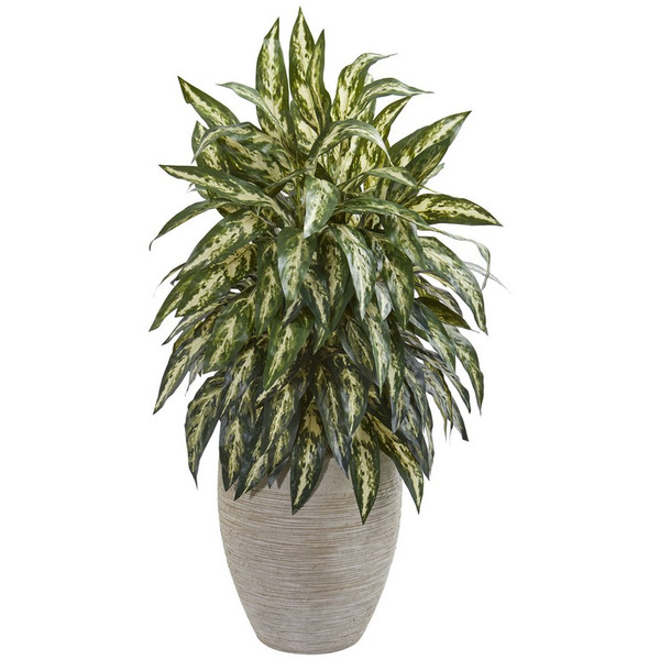 33 Aglonema Artificial Plant In Sand Colored Planter 8198 By Nearly Natural