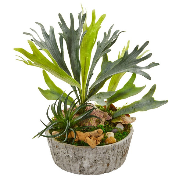 15 Staghorn And Succulent Plant In Weathered Planter 8252 By Nearly Natural