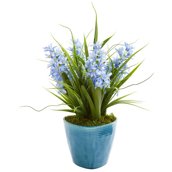 18 Hyacinth Artificial Plant In Blue Vase 8269 By Nearly Natural