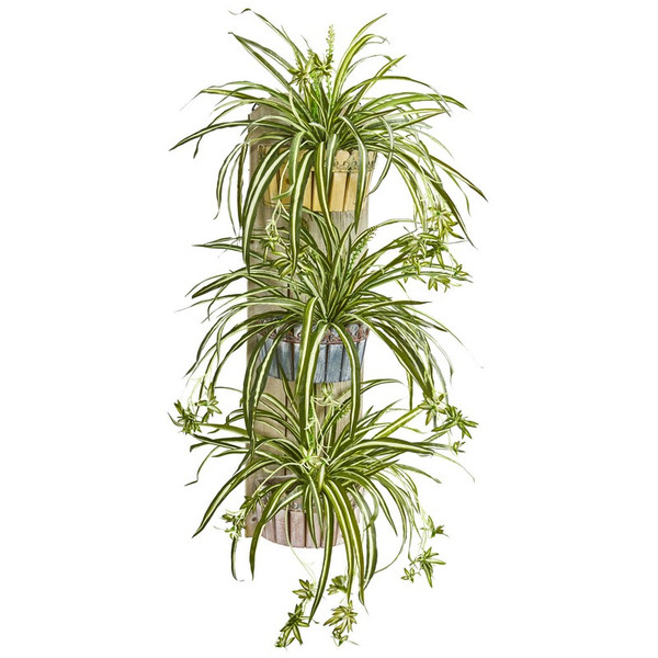 39 Spider Plant In Three Tiered Wall Decor Planter 8351 By Nearly Natural