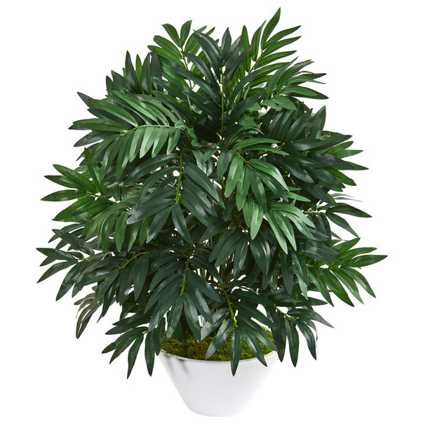 30 Bamboo Palm Artificial Plant In White Planter 8406 By Nearly Natural