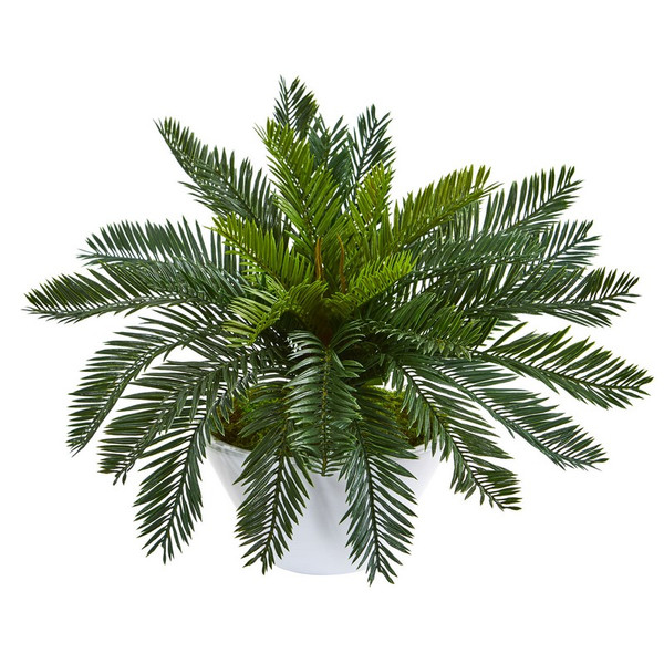 15 Cycas Artificial Plant In Ceramic White Planter 8428 By Nearly Natural