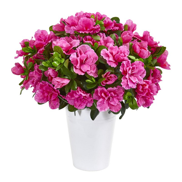 14 Azalea Artificial Plant In White Planter 8434 By Nearly Natural