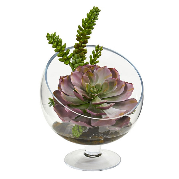 11 Succulent Artificial Plant In Pedestal Vase 8455 By Nearly Natural