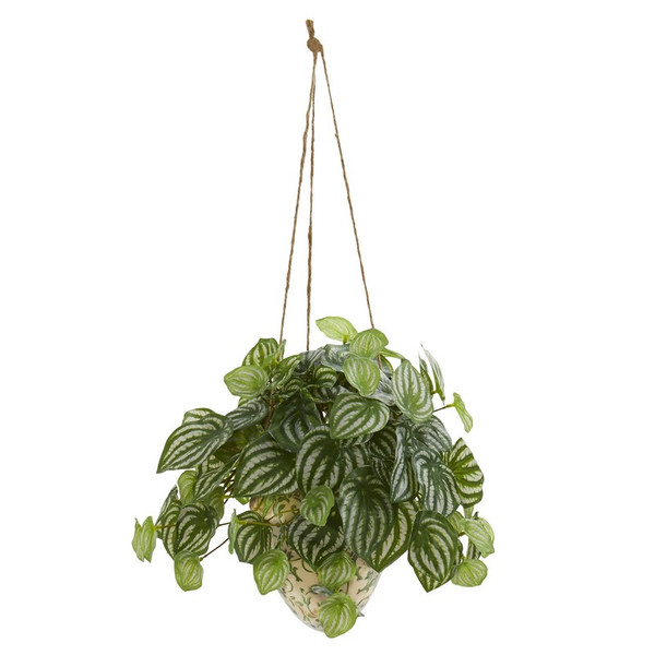 24 Peperomia Artificial Plant In Hanging Vase Real Touch 8560 By Nearly Natural