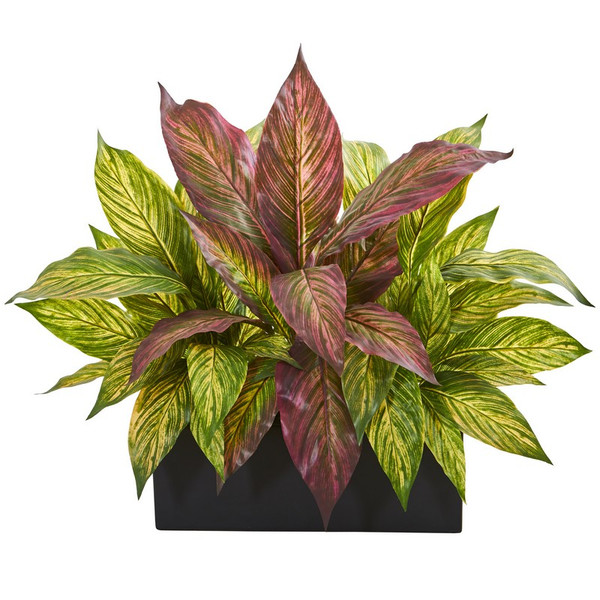 16 Musa Leaf Artificial Plant In Black Planter 8629 By Nearly Natural