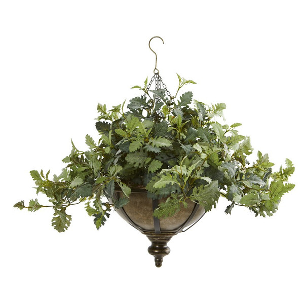 23 Dusty Miller Artificial Plant In Hanging Bowl 8725 By Nearly Natural