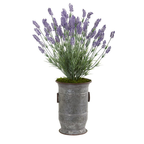 33 Lavender Artificial Plant In Decorative Metal Planter 8810 By Nearly Natural