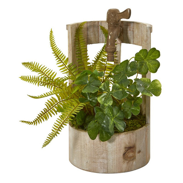 12 Clover And Fern Artificial Plant In Faucet Planter 8837 By Nearly Natural