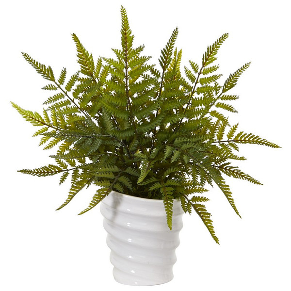 16 Fern Artificial Plant In White Planter 8841 By Nearly Natural