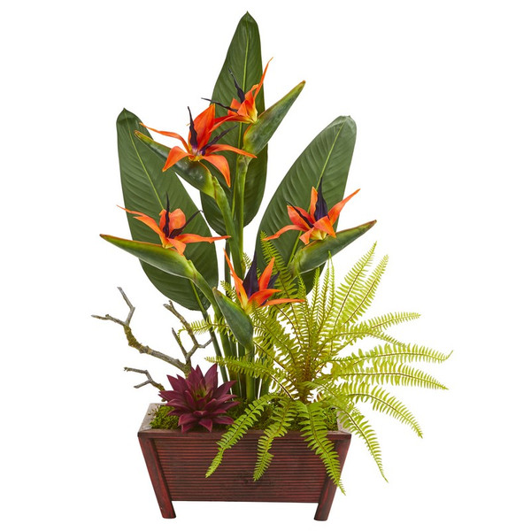 28 Bird Of Paradise Succulent And Fern Plant In Planter 8967 By Nearly Natural