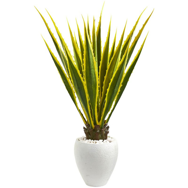 4 Agave Artificial Plant In White Planter 9071 By Nearly Natural