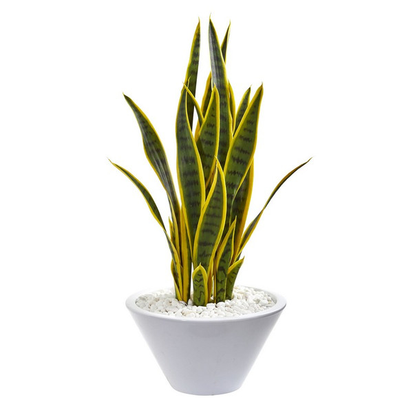 2 Sansevieria Artificial Plant In White Bowl 9080 By Nearly Natural