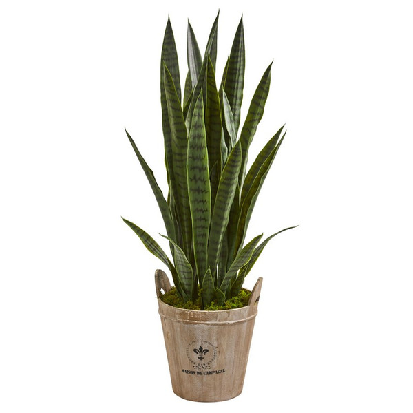 3 5 Sansevieria Artificial Plant In Farmhouse Planter 9190 By Nearly Natural