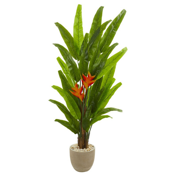 76 Heliconia Artificial Plant In Sand Stone Finish Planter 9209 By Nearly Natural