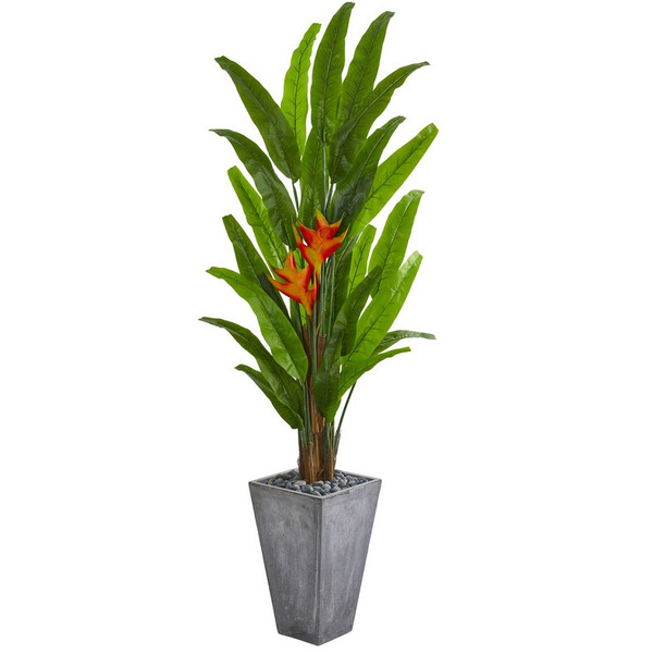 7 Heliconia Artificial Plant In Cement Planter 9212 By Nearly Natural