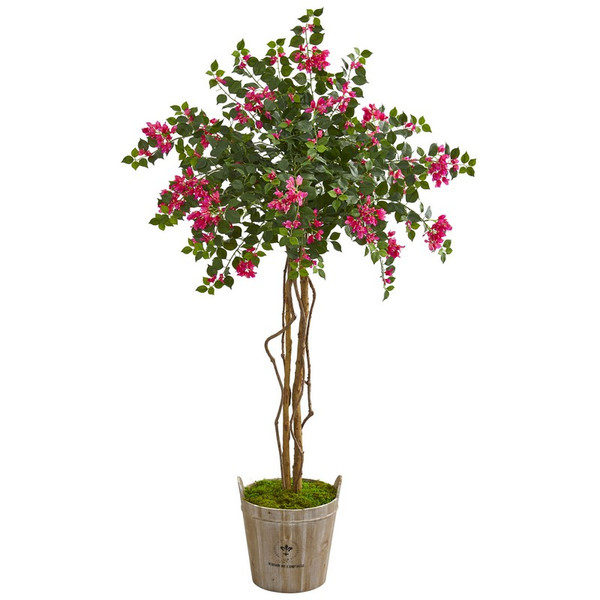 6 Bougainvillea Artificial Tree In Farmhouse Planter 9290 By Nearly Natural