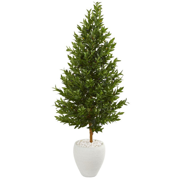 5 Olive Cone Topiary Tree In Planter Uv Indoor Outdoor 9347 By Nearly Natural
