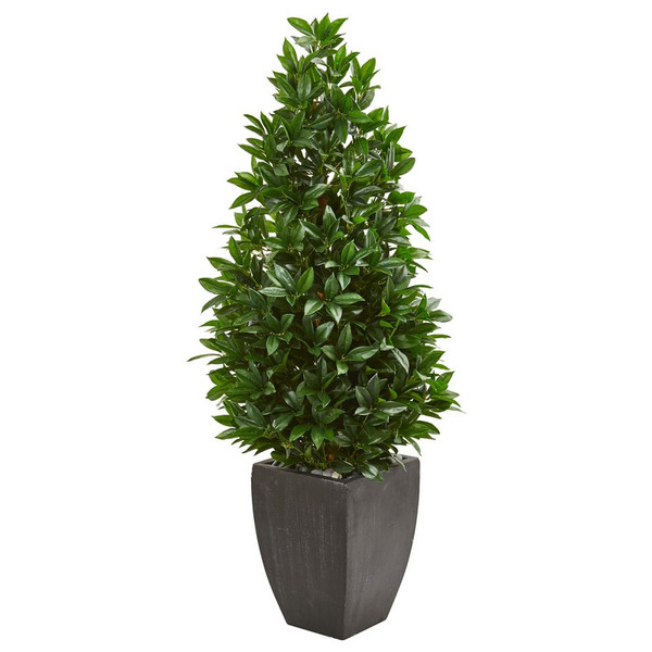 56 Bay Leaf Cone Topiary Uv In Planter Indoor Outdoor 9372 By Nearly Natural