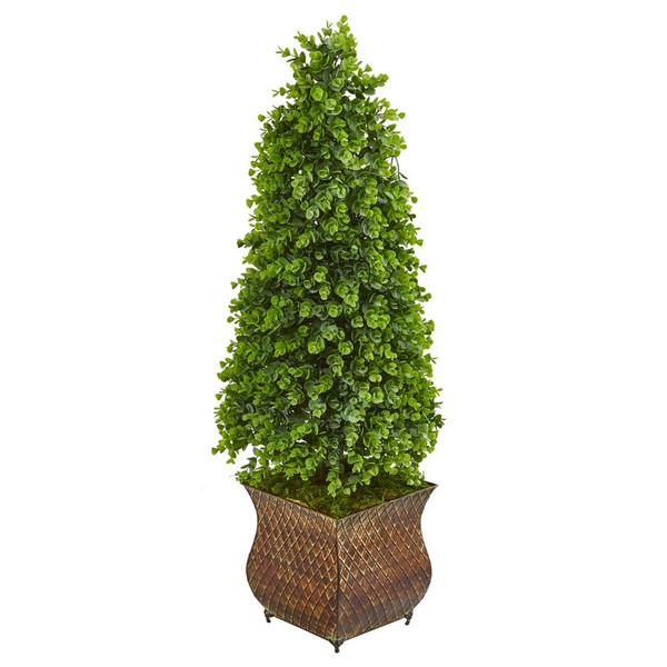 41 Eucalyptus Cone Topiary Tree In Planter Indoor Outdoor 9399 By Nearly Natural