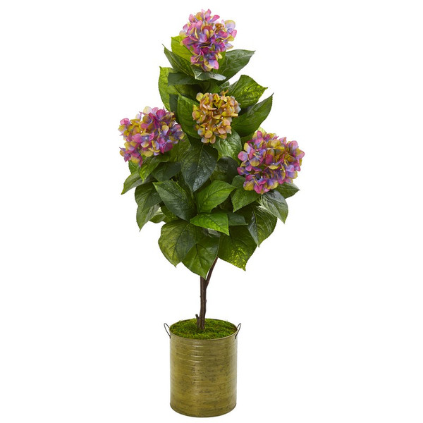 51 Hydrangea Artificial Plant In Metal Planter 9456 By Nearly Natural