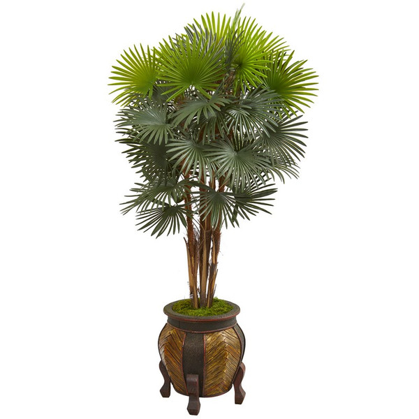 5 Fan Palm Artificial Tree In Decorative Planter 9466 By Nearly Natural
