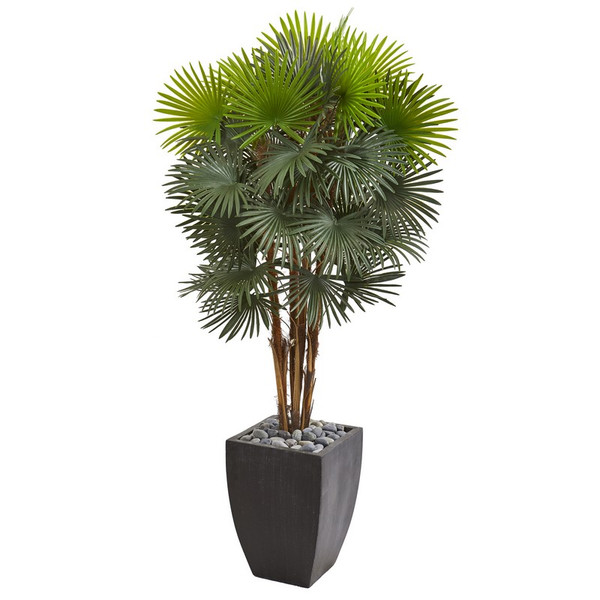 59 Fan Palm Artificial Tree In Black Planter 9467 By Nearly Natural