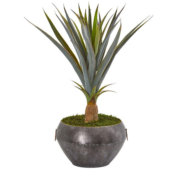 2 5 Agave Artificial Plant In Metal Bowl 9491 By Nearly Natural