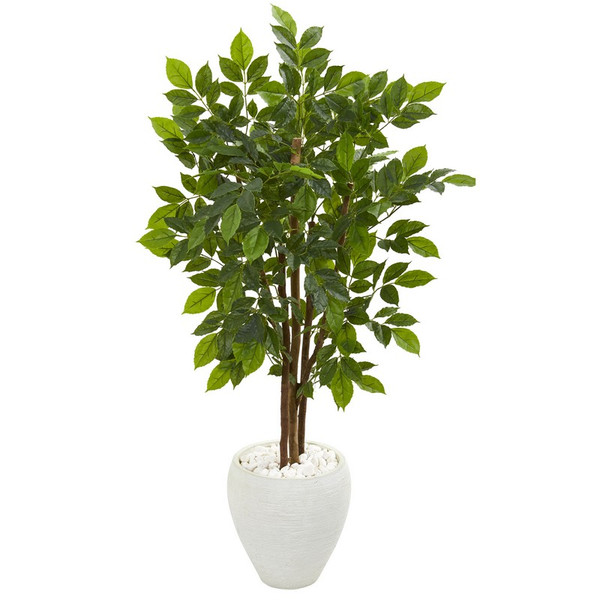 56 River Birch Artificial Tree In White Planter 9531 By Nearly Natural