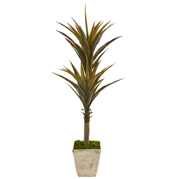 63 Yucca Artificial Tree In Country White Planter 9552 By Nearly Natural