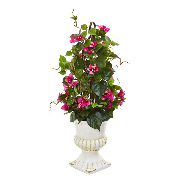 29 Bougainvillea Artificial Climbing Plant In White Urn 9599 By Nearly Natural