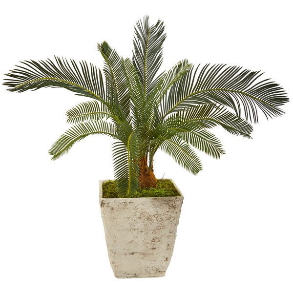 31 Cycas Artificial Plant In White Planter 9624 By Nearly Natural