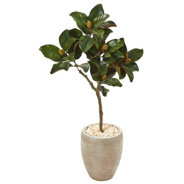 45 Magnolia Leaf Artificial Tree In Sand Colored Planter 9637 By Nearly Natural