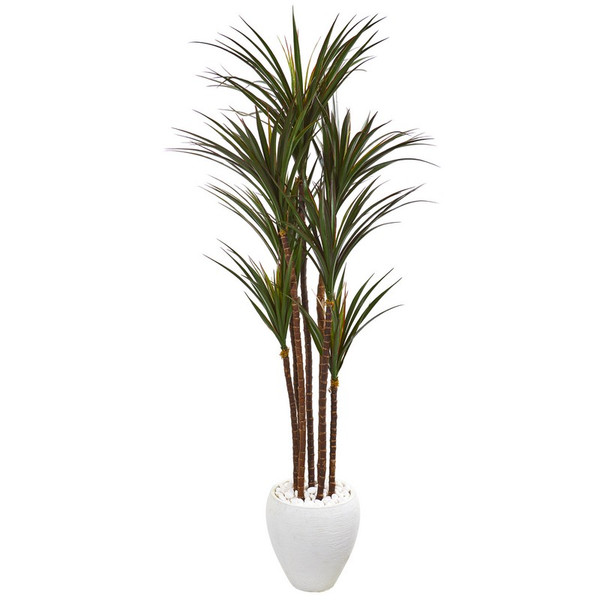 70 Giant Yucca Tree In White Planter Uv Resistant 9659 By Nearly Natural