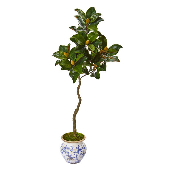 57 Magnolia Artificial Tree In Vintage Floral Planter 9663 By Nearly Natural