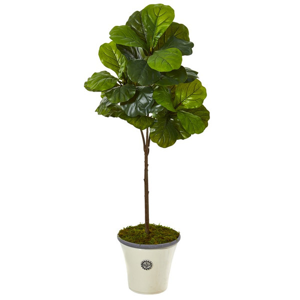 61 Fiddle Leaf Artificial Tree In Planter Real Touch 9682 By Nearly Natural