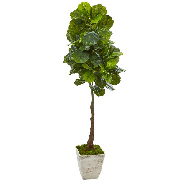 67 Fiddle Leaf Tree In Country White Planter Real Touch 9727 By Nearly Natural