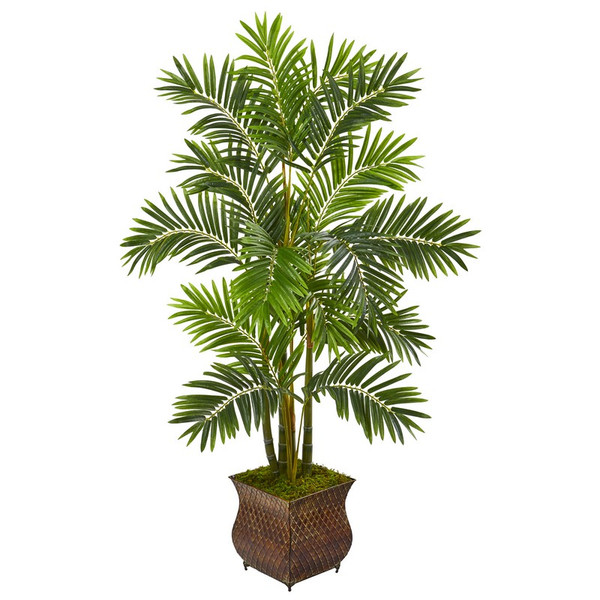 60 Areca Palm Artificial Tree In Metal Planter 9802 By Nearly Natural