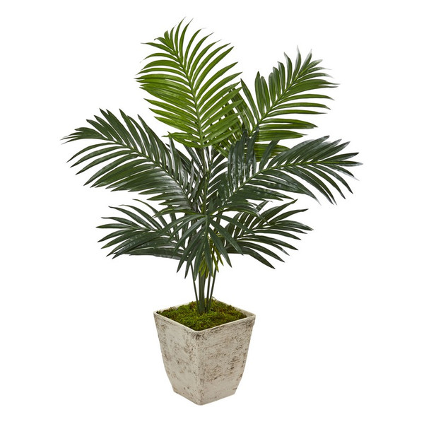 46 Kentia Artificial Palm Tree In Country White Planter 9834 By Nearly Natural