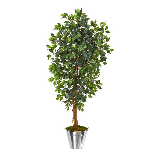 5 Ficus Artificial Tree In Tin Bucket 9860 By Nearly Natural