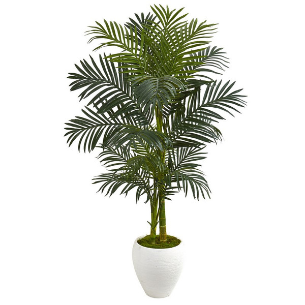 56 Golden Cane Artificial Palm Tree In White Planter 9899 By Nearly Natural